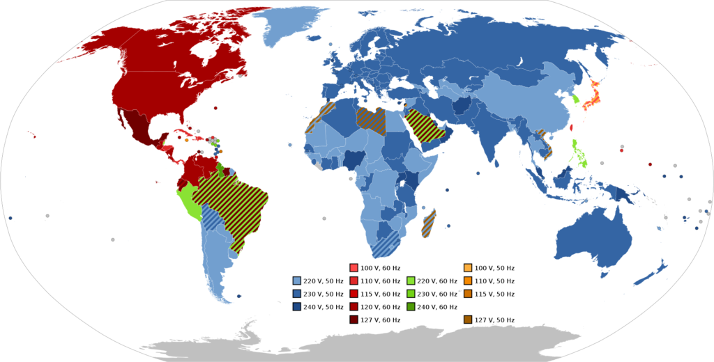 Стандарты напряжений и частот в разных странах мира
